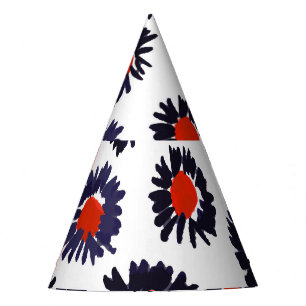 Handgemalte Blume, rot und blau. Partyhütchen