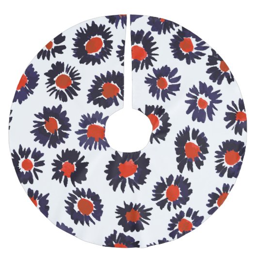 Handgemalte Blume, rot und blau. Polyester Weihnachtsbaumdecke (Vorderseite)