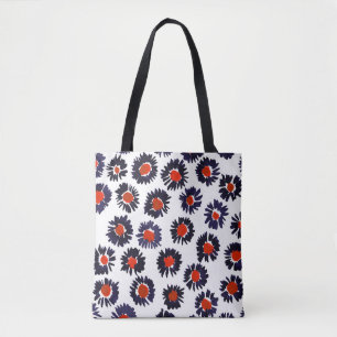 Handgemalte Blume, rot und blau. Tasche