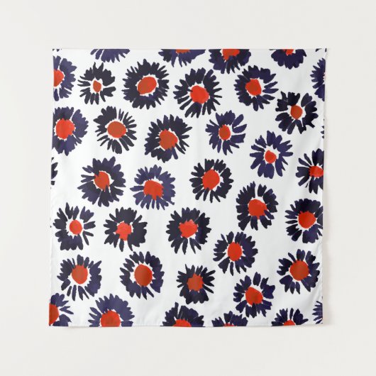 Handgemalte Blume, rot und blau. Wandteppich (Vorderseite)