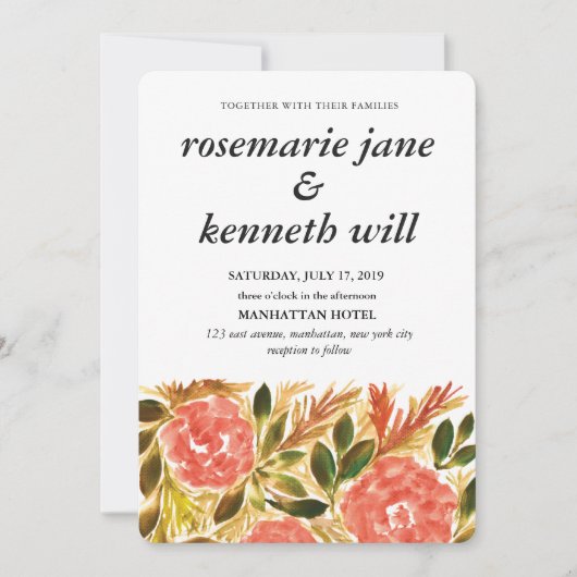 Handgemalte Blume zum Hochzeitsempfang Einladung (Vorderseite)