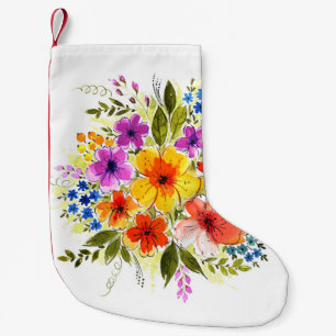 Handgemalte Blumen, leuchtendes Wasserfarbenbouque Kleiner Weihnachtsstrumpf