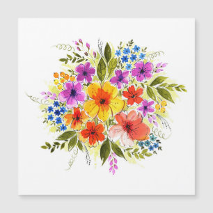 Handgemalte Blumen, leuchtendes Wasserfarbenbouque Magnetkarte