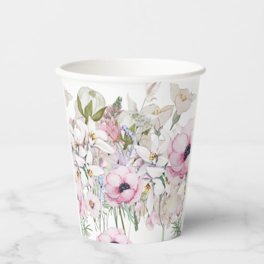 Handgemalte Blumendrucke Pappbecher (Vorderseite)