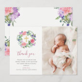 Handgemalte BlumenFoto-Taufe des watercolor-| Dankeskarte (Vorne/Hinten)