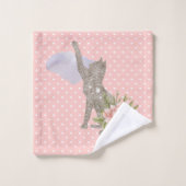 Handgemalte, blumengeschmückte Katze Badhandtuch Set (Waschlappen)