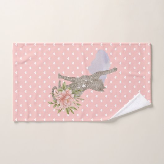 Handgemalte, blumengeschmückte Katze Badhandtuch Set (Handtuch)