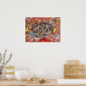 Handgemalte Blumenkunst mit Pfauenfedern Poster (Küche)