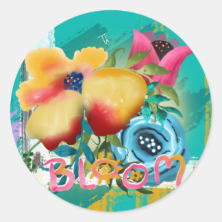 Handgemalte Blütenblütenblüten Runder Aufkleber