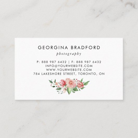 Handgemalte botanische Rose und Foliage Visitenkarte (Rückseite)