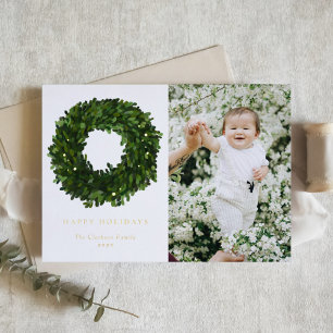 Handgemalte Buchsbaum-Kranz Happy Holidays Foto Folien Feiertagskarte