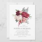 Handgemalte Burgundy-Rose Bläsersilber-Script Einladung (Vorderseite)