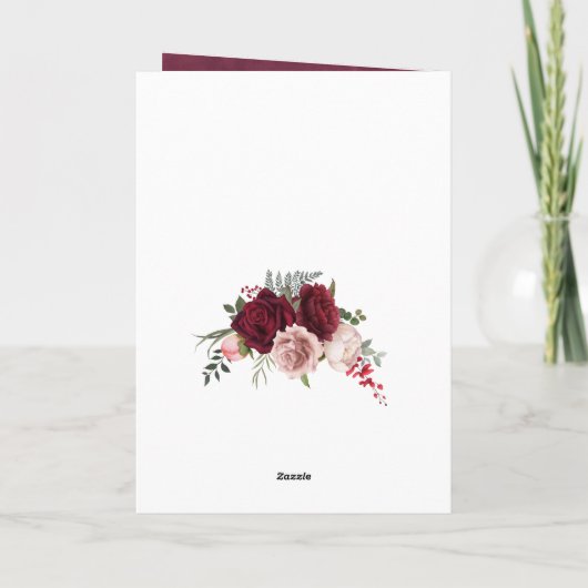 Handgemalte Burgundy Rose Bouquet geflochten Dankeskarte (Rückseite)