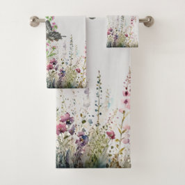 Handgemalte Ceylon-Rose Schmetterling Badhandtuch Set