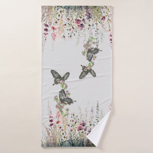 Handgemalte Ceylon-Rose Schmetterling Badhandtuch Set (Badehandtuch)