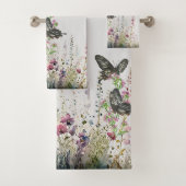 Handgemalte Ceylon-Rose Schmetterling Badhandtuch Set (Insitu)