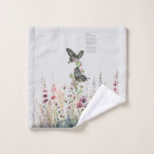 Handgemalte Ceylon-Rose Schmetterling Badhandtuch Set (Waschlappen)