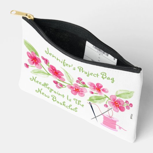 Handgemalte Cherry Blossom Needlepoint Zippered SM Zubehörtasche (Offen)