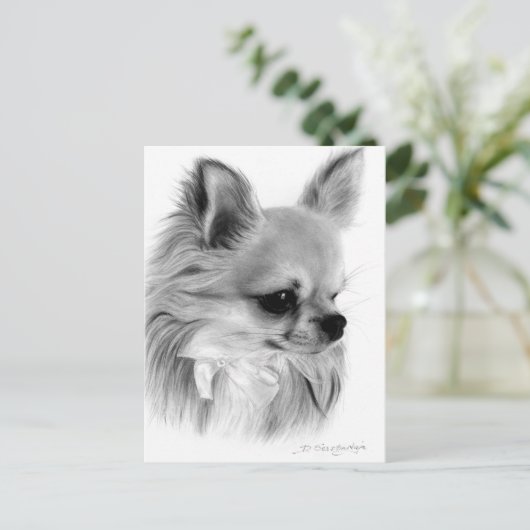 Handgemalte Chihuahua mit Bow Artwork Postkarte (Stehend Vorderseite)