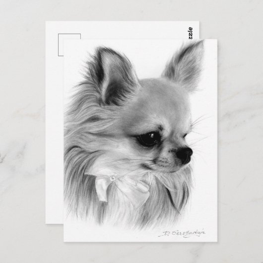 Handgemalte Chihuahua mit Bow Artwork Postkarte (Vorne/Hinten)