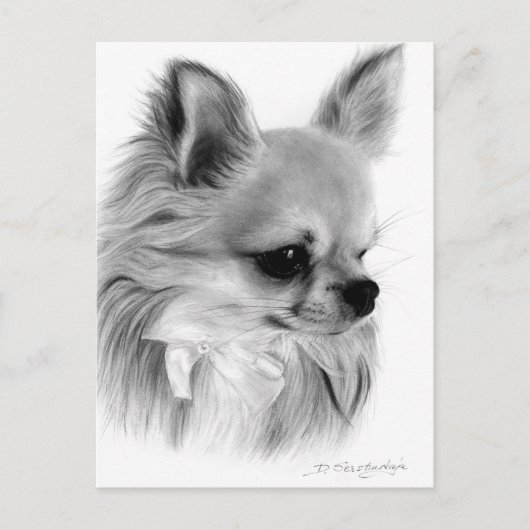 Handgemalte Chihuahua mit Bow Artwork Postkarte (Vorderseite)