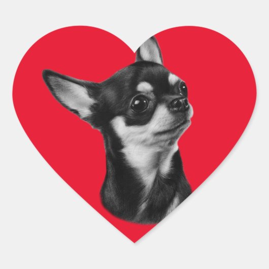 Handgemalte Chihuahua-Portrait Herz-Aufkleber (Vorderseite)