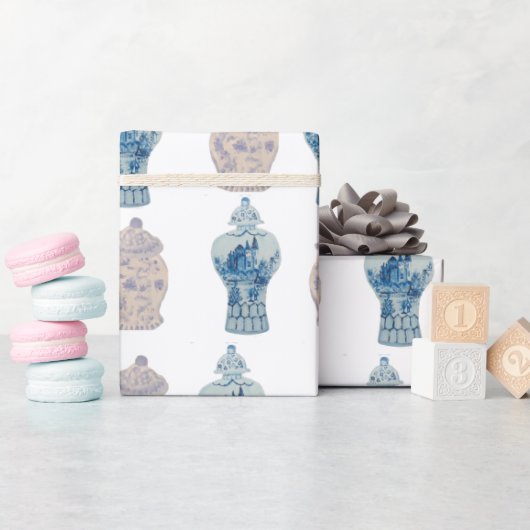 Handgemalte Chinoiserie Blue Ginger Jar Wrapping  Geschenkpapier (Babyparty)