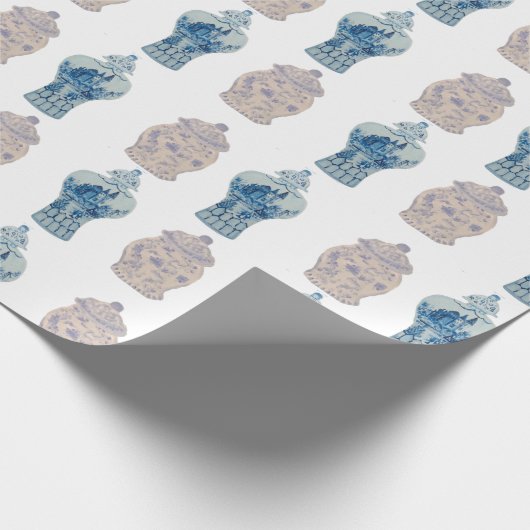 Handgemalte Chinoiserie Blue Ginger Jar Wrapping Geschenkpapier (Ecke)