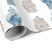 Handgemalte Chinoiserie Blue Ginger Jar Wrapping  Geschenkpapier (Rolleneckpunkt)