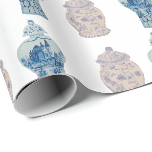 Handgemalte Chinoiserie Blue Ginger Jar Wrapping  Geschenkpapier (Rolleneckpunkt)