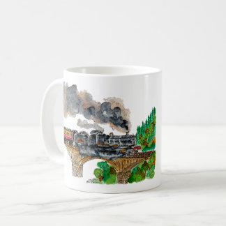 Handgemalte Dampflokomotiven Aquarell Kaffeetasse