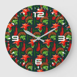 Handgemalte exotisch rote Blume Muster-15541 Große Wanduhr