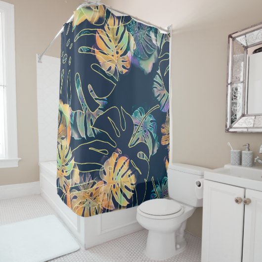Handgemalte exotische Blätter: nahtlos. Duschvorhang (Beispiel)