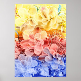 Handgemalte Fantasie-Blumenkunst - Gelb Rot Blau Poster