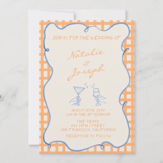 Handgemalte, farbige Foto-Hochzeit Einladung (Vorderseite)