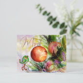 Handgemalte festliche Vögel & Maus Postkarte (Stehend Vorderseite)