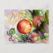 Handgemalte festliche Vögel & Maus Postkarte (Vorderseite)