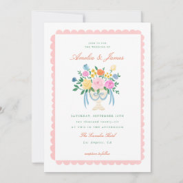 Handgemalte Florale Hochzeitseinladung mit Kokette Einladung