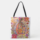 Handgemalte Folk Art Pumpkin Tote Beutel Rustikale Tasche (Vorderseite)