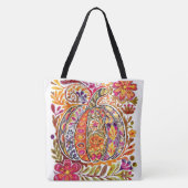 Handgemalte Folk Art Pumpkin Tote Beutel Rustikale Tasche (Rückseite)