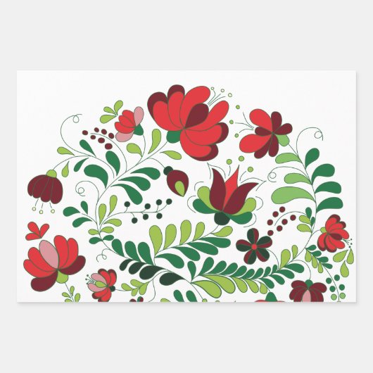 Handgemalte Folkblütengestaltung Geschenkpapier Set (Vorderseite 3)