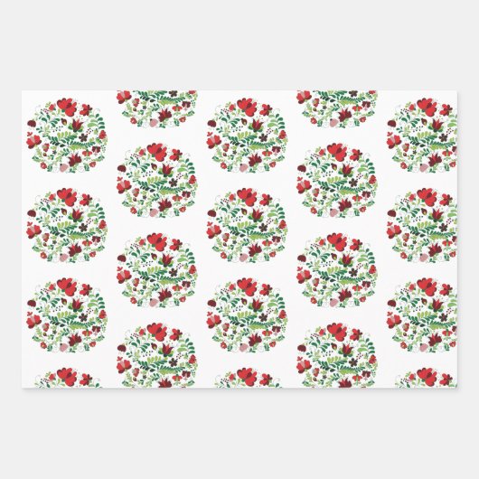 Handgemalte Folkblütengestaltung Geschenkpapier Set (Vorderseite)