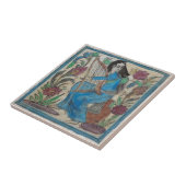 Handgemalte Frau mit Harp Persian Antique Repro Fliese (Seite)