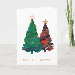 Handgemalte funkelnd Watercolor-Weihnachtsbäume Feiertagskarte