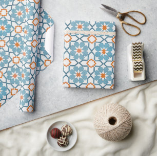 Handgemalte geometrische Aqua-Blau-Marokkaner Geschenkpapier