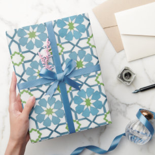 Handgemalte geometrische Aqua-Blau-Marokkaner Geschenkpapier
