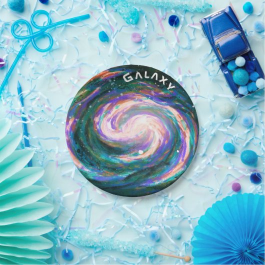 Handgemalte grüne Galaxie & Text Pappteller (Party)