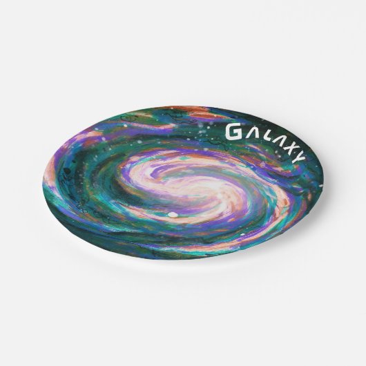 Handgemalte grüne Galaxie & Text Pappteller (Schrägansicht)