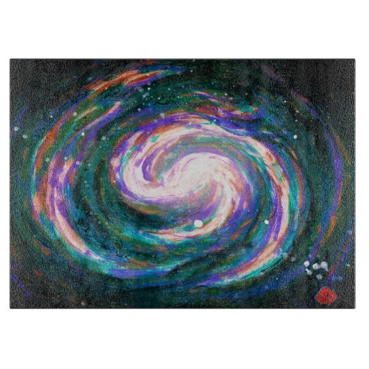 Handgemalte grüne und Lila Galaxie Schneidebrett (Vorderseite)