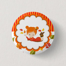 Handgemalte Herbst-Adorable-Girl Button